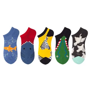 5er-Pack tiefgeschnittene Sneakersocken für Damen und Herren, süße Cartoon Tiere kurze Socken.