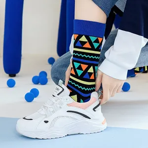 Chaussettes longues en coton a motifs geometriques colorees pour hommes et femmes tendance mode