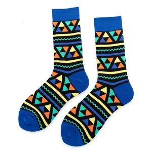 Chaussettes montantes à imprimé géométrique coloré pour hommes et femmes, coton automne.