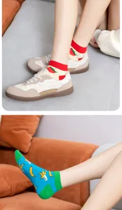 Süße Fruchtmuster Kurzsocken Detailansicht, weiche Baumwolle Freizeit Damen Bootsocken.