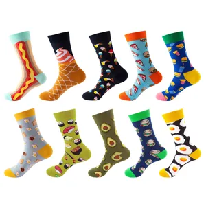 Unisex colorful food pattern crew socks 10-pair set for daily casual autumn wear.