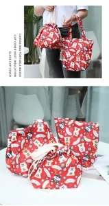 Japanese style cute canvas bento bag red portable lunch box handbag for students office