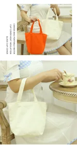 Simple portable solid color canvas bag student lunch handbag office worker bento lunch bag detail view