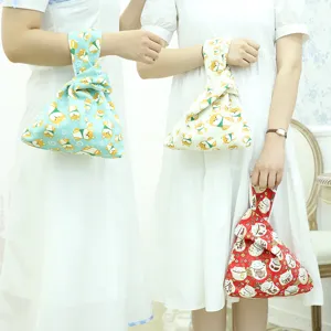 Japanischer Stil Leinwand Knoten Handgelenk Tasche Für Damen Cartoon Shiba Inu Glückskatze Bedruckt Kleine Handtasche Für Handy Schlüssel