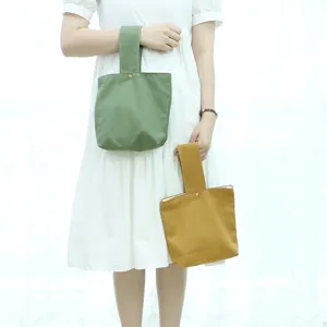 Casual Solid Color Canvas Handbag Women Literary Small Square Bag Candy Color Wrist Bag Daily Tote Bag