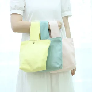 Minimalist solid color canvas handbag wrist bag multi-color casual women daily tote bag