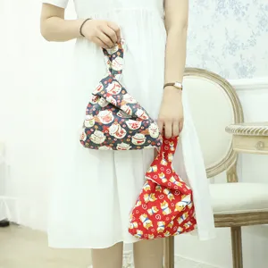 Japanische Knoten-Stofftasche aus Canvas, niedliche Cartoon-Mini-Handtasche für Damen.