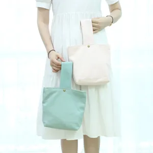 Minimalist solid color canvas handbag casual daily wrist bag small tote purse for women