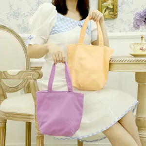 Simple portable canvas tote bag, solid color lunch bento handbag for students and workers.