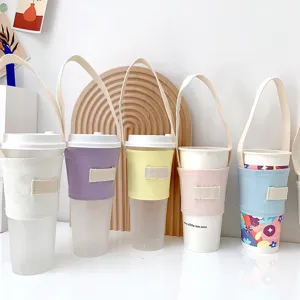 Tragbare Segeltuch Becherhülle Minimalistisch Bonbonfarben Wärmeisolierend Flaschenträger Kaffee Milchtee Halter Tasche Mit Riemen