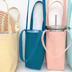 Minimalistische einfarbige Segeltuch Tassenhalter Tasche tragbare Wasserflasche Hülle