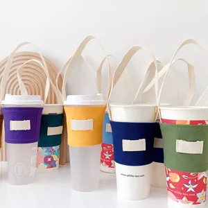 Wiederverwendbare Leinen Tassenhülle mit Henkel tragbarer Kaffee Becherhalter Tasche