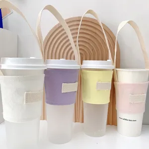 Tragbarer Leinen-Tassenhalter mit Henkel für Kaffee, praktische isolierte Becherhülle