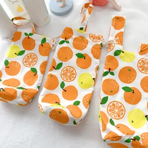 Niedliche Orangen Druck Leinen Tasse Hülle mit Griff, tragbare Getränke Tasche.