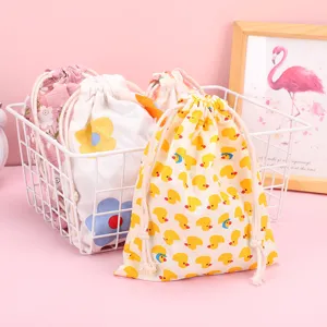 Bellissimo set di sacchetti portaoggetti in cotone con coulisse e stampa di anatre per viaggi
