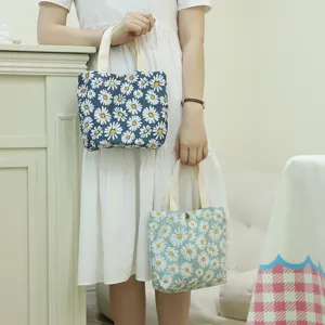 Lässige kleine Segeltuch-Tragetasche mit Gänseblümchen-Muster für Damen Alltag und Einkaufen.