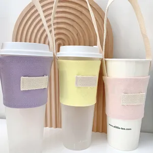 Tragbare Leinen Tassenmanschette mit Griff, ideal für heiße Tee Kaffee Becher.