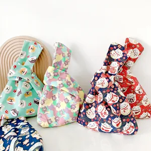 Japanische Stoff Knoten Handtasche Segeltuch niedlich Cartoon Shiba Inu Glückskatze Tasche