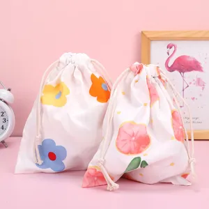 Borsa cosmetica in cotone carina fresca con stampa floreale sacchetto coulisse viaggio
