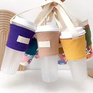 Leinwand Kaffeebecher Hülle mit tragbarem Gurt, wiederverwendbarer Getränkehalter für Tee.