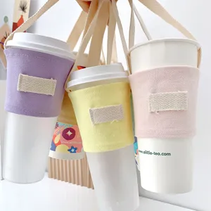Tragbare Becherhülle aus Segeltuch mit Griff, bunte isolierte Getränkehalterung für Kaffee.