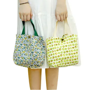 Kleine Handtasche Baumwolle Sommer Blumen Frucht Canvas Tragetasche Freizeit Damen Tasche