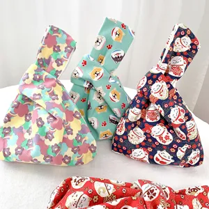 Cartoon japanische Knoten Segeltuch Handgelenk Tasche Shiba Inu Winkekatze Handtasche