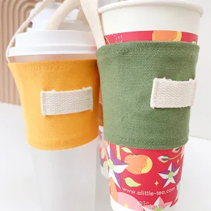 Leinen Becherhalter mit Henkel wiederverwendbare Kaffeetasse Huelle Tragetasche 1Stk.