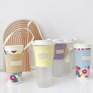 Tragbare Segeltuch Becherhülle mit Gurt, isolierter Kaffee- und Teetassenhalter für unterwegs.