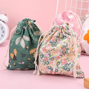 Grazioso sacchetto portaoggetti con coulisse in cotone e lino per piccoli oggetti, monete.
