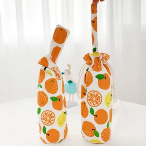Süße orangefarbene bedruckte Leinwand Wasserflasche Hülse, tragbare Kaffeetasse Tasche.