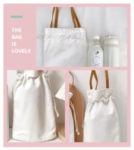 Borsa shopper in tela tinta unita con coulisse borsa di stoccaggio portatile bianca