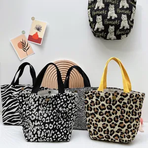Borsa bento in tela borsetta portatile piccolo tote con stampa leopardata