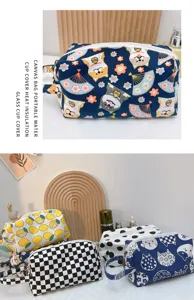 Bolsa cosmetica de lona estuche de maquillaje portatil con cremallera neceser de cuadros