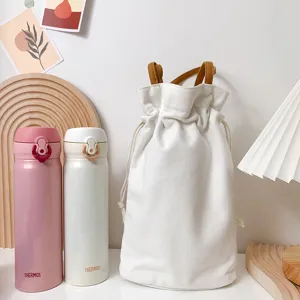 Borsa in tela per borraccia termica tinta unita minimalista custodia portatile per tazza quotidiana