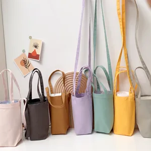 Leinwand Wasserflasche Tasche tragbare Umhängetasche Kaffeetasse Hülle lässige bunte Stoffbeutel