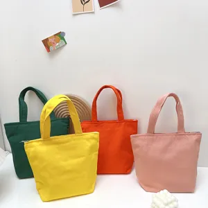 Einfarbige Canvas Tragetasche, bunte Lunch Handtasche, kleine Studenten Aufbewahrungstasche.