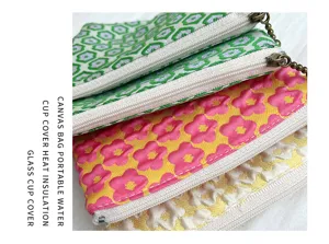 Canvas Blumen Münztasche Make-up Aufbewahrungstasche tragbare Reißverschluss Kosmetiktasche