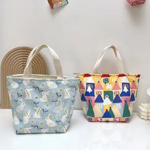 Süße Cartoon-Leinwand-Lunchtasche mit Reißverschluss, wasserdichte Handtasche für den Alltag.