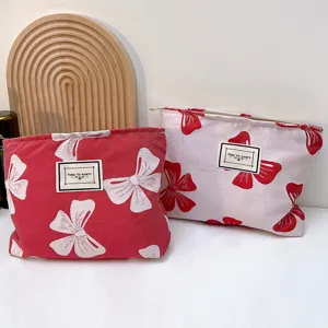 Tragbare Segeltuch Kulturbeutel Schleifendruck Make-up Tasche Reißverschluss Reise Aufbewahrungstasche Für Damen Kosmetik Organizer