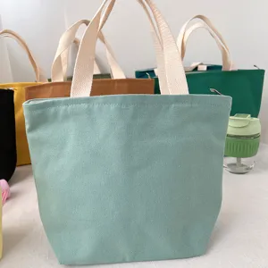 Canvas lunch bag tote, macaron color bento bag for daily commute and work, durable zipper closure