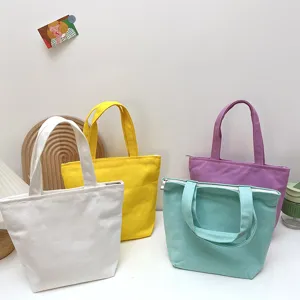 Einfarbige Leinwand Bento Lunchbox Handtasche Make-up Aufbewahrung kleine quadratische Tasche.