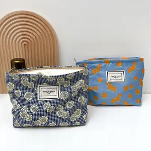 Floral Canvas Makeup Bag Women Portable Travel Toiletry Storage Pouch Zipper Cosmetic Bag Korean Style Handheld Organizer