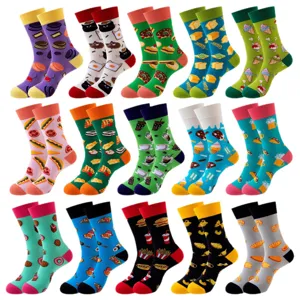 Novelty funny food print crew socks for men and women, colorful cotton casual socks wholesale.