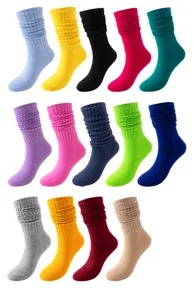 Bunte Slouch Socken für Damen, warme lange Strickstrümpfe, lässige Bonbonfarben.