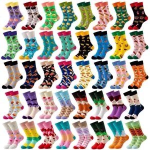 Trendy Food Pattern Cotton Blend Crew Socks For Men Women Novelty Fruit Pizza Burger Sushi Printed Colorful Casual Daily Fun Socks