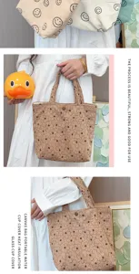 Cord Shopper Tasche süßes Smiley Gesicht Canvas Beutel große Kapazität Retro Handtasche