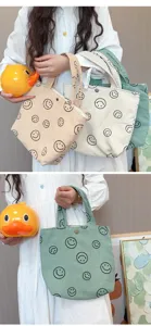 Kord Shopper Tasche mit süßem Smiley-Gesicht, vintage lässige Handtasche für Damen.