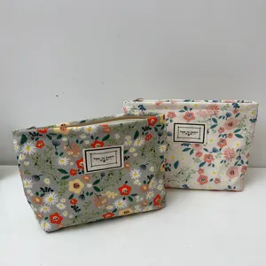 Kord Blumen Kosmetiktasche Reise Make-up Beutel tragbare Reißverschluss Aufbewahrungstasche stil