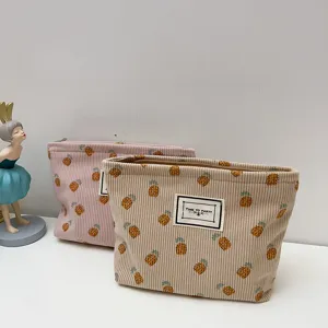 Mignonne Trousse de Toilette en Velours Côtelé Frais Imprimé Ananas Grande Capacité Pochette Organisateur de Voyage Pour Femmes